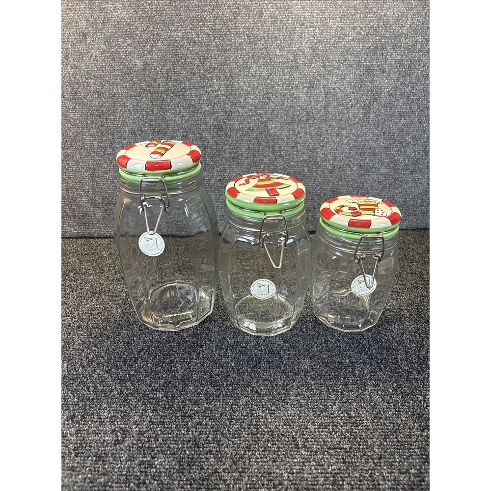Set of 3~Amici~Christmas Candy/Decor/Treat~Hinged/Airtight Canisters